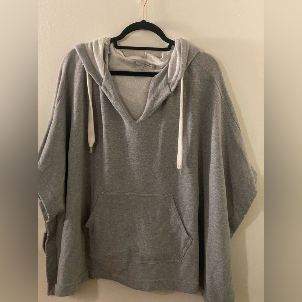 AllSaints Hoodie Manda Knit Hoody Sweatshirt Poncho Oversized Size XS/S Grey